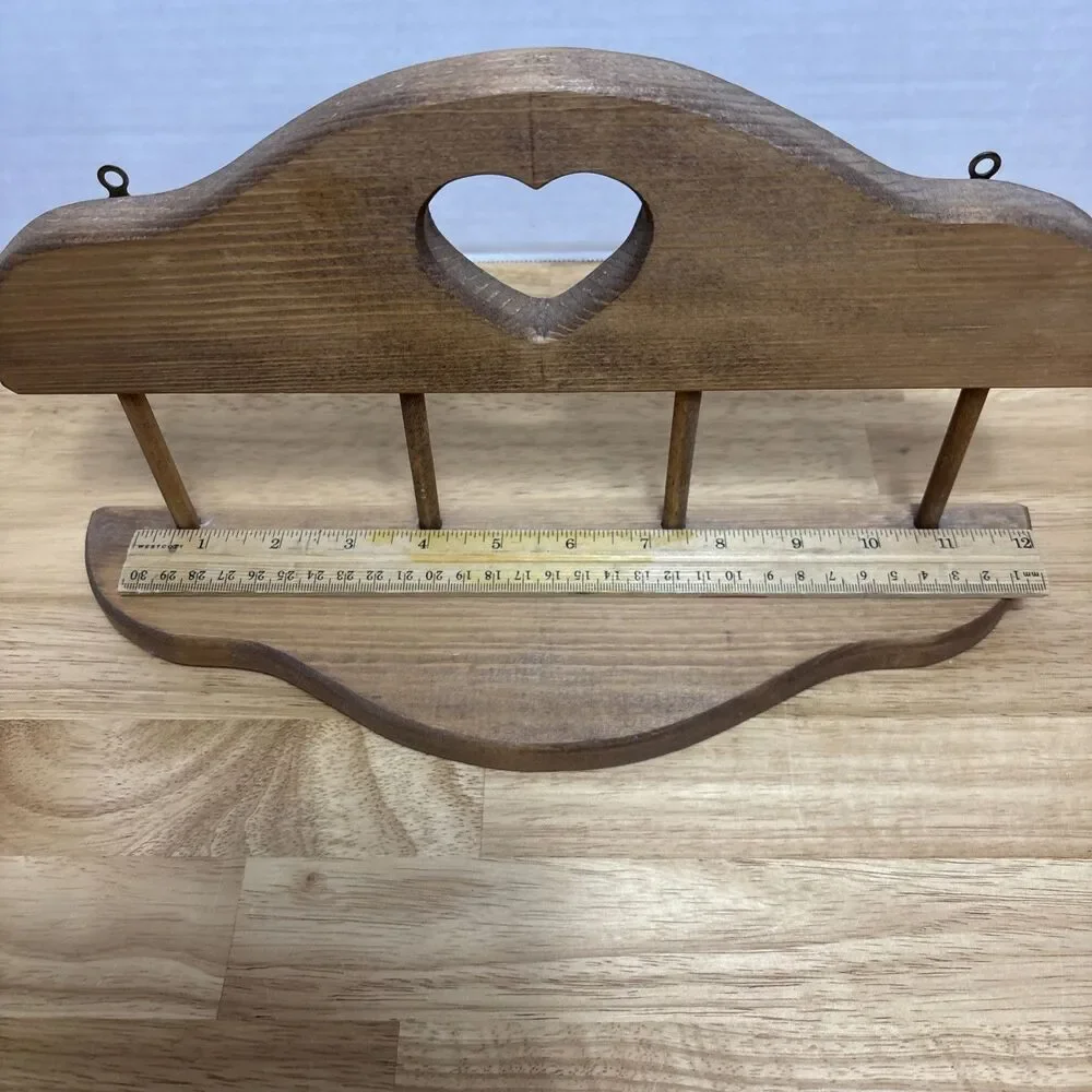 Vintage Solid Wood Heart Hanging Shelf Brown Love Cottage Core